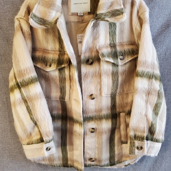 American Eagle Brushed Check Oversized Shacket Coat Size Small - Picture 7 of 11